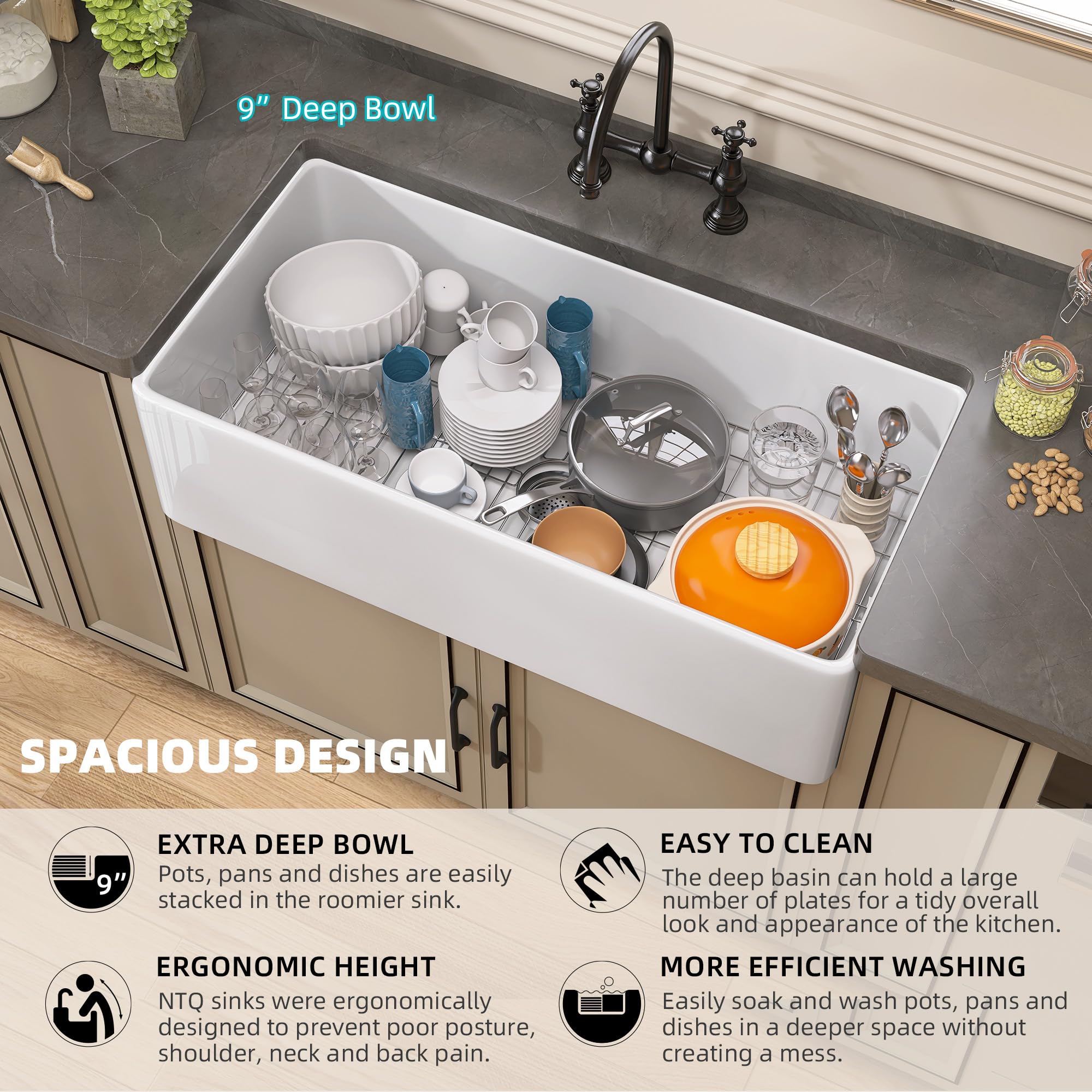 ZUAGCO Farmhouse Sink 30 inch Undermount Fireclay Farm Kitchen